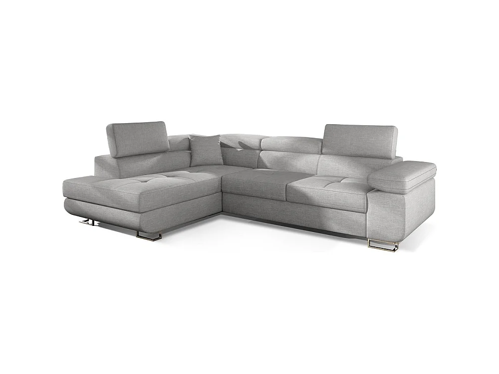Canapé d'angle gauche convertible 5 places en tissu gris clair ANNECY