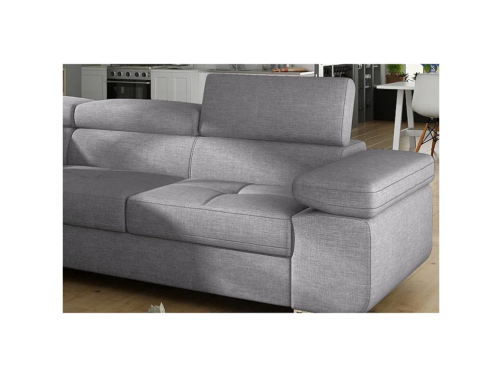 Canapé d'angle gauche convertible 5 places en tissu gris clair ANNECY