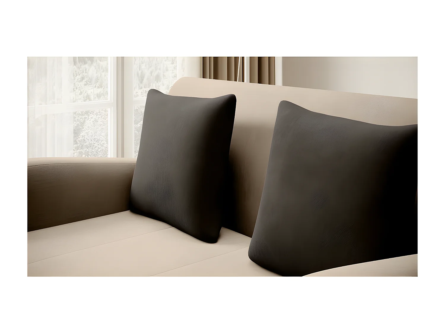 Joli canapé convertible avec rangement en velours beige et chocolat, ARIEL