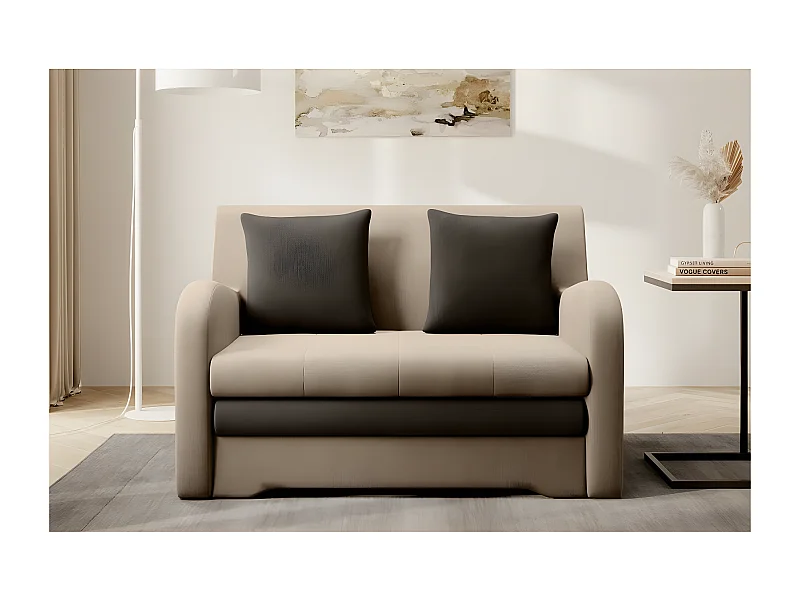 Joli canapé convertible avec rangement en velours beige et chocolat, ARIEL