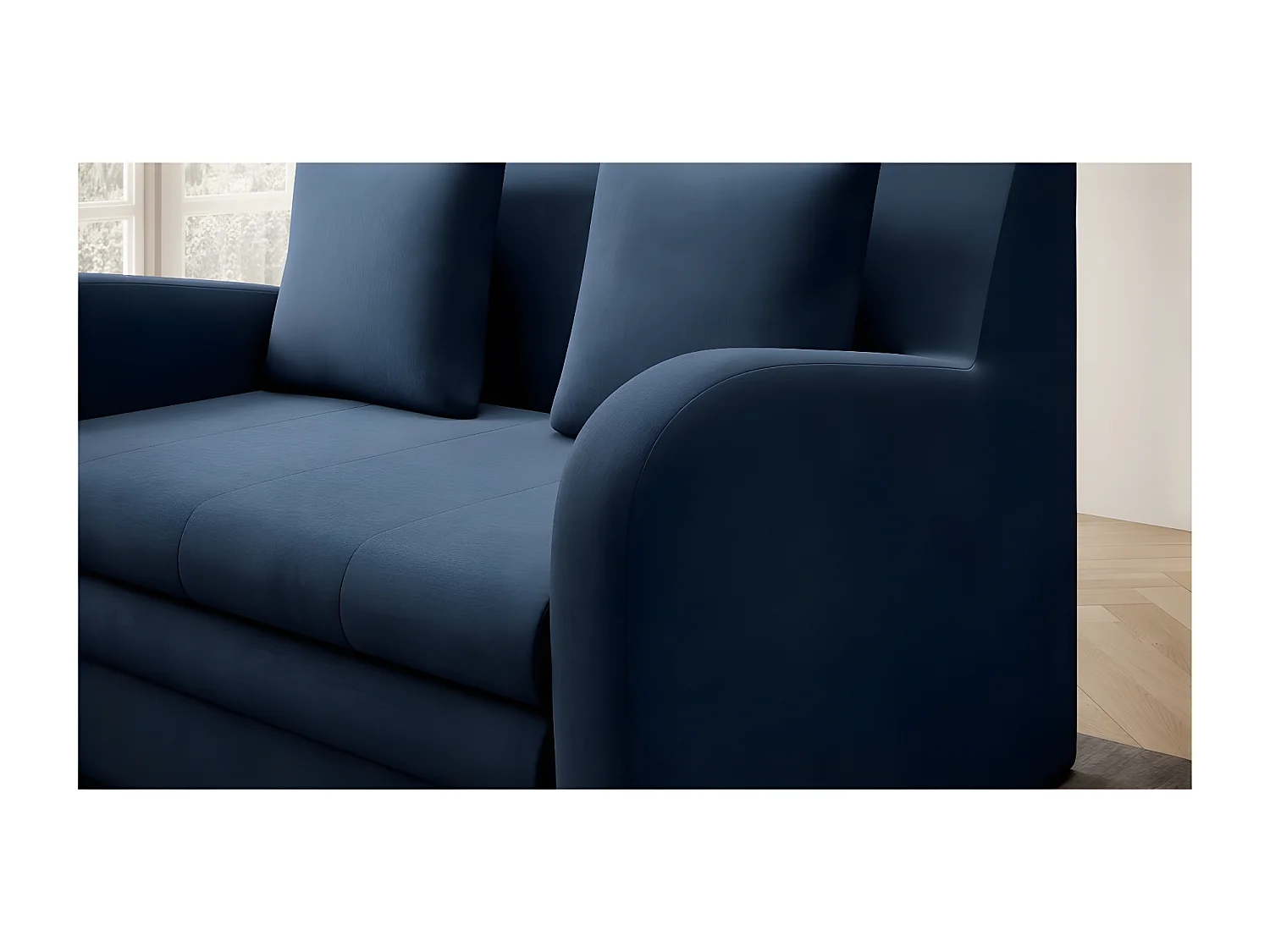 Joli canapé convertible avec rangement en velours bleu foncé, ARIEL