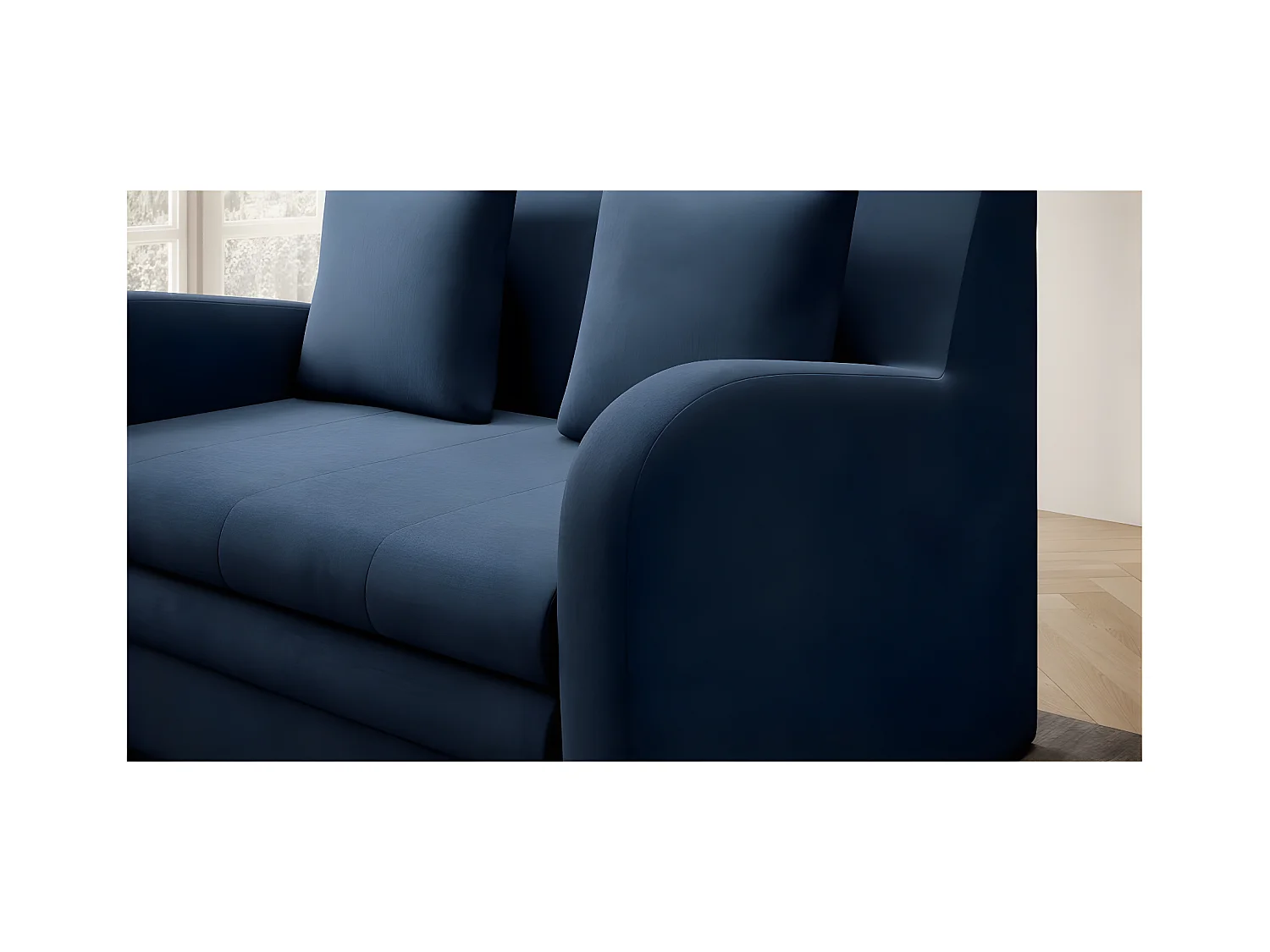 Joli canapé convertible avec rangement en velours bleu foncé, ARIEL