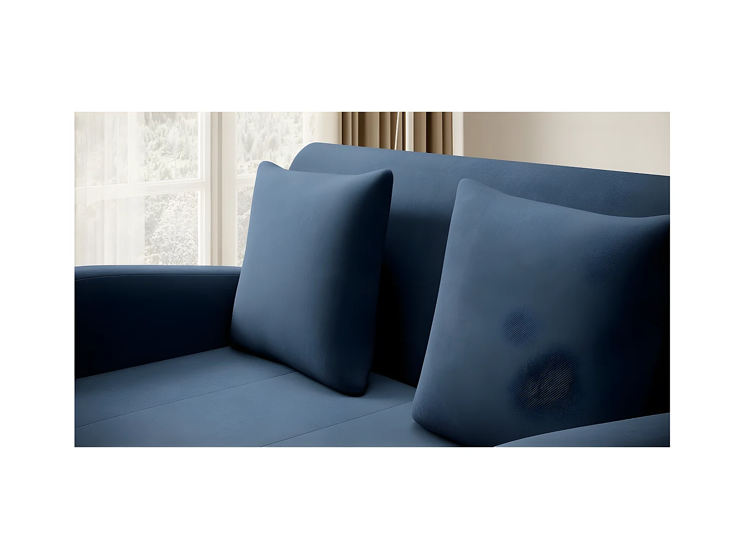 Joli canapé convertible avec rangement en velours bleu foncé, ARIEL