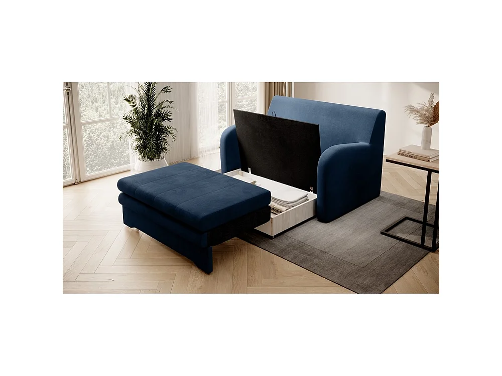 Donkerblauwe fluwelen slaapbank met opbergruimte en comfort, ARIEL