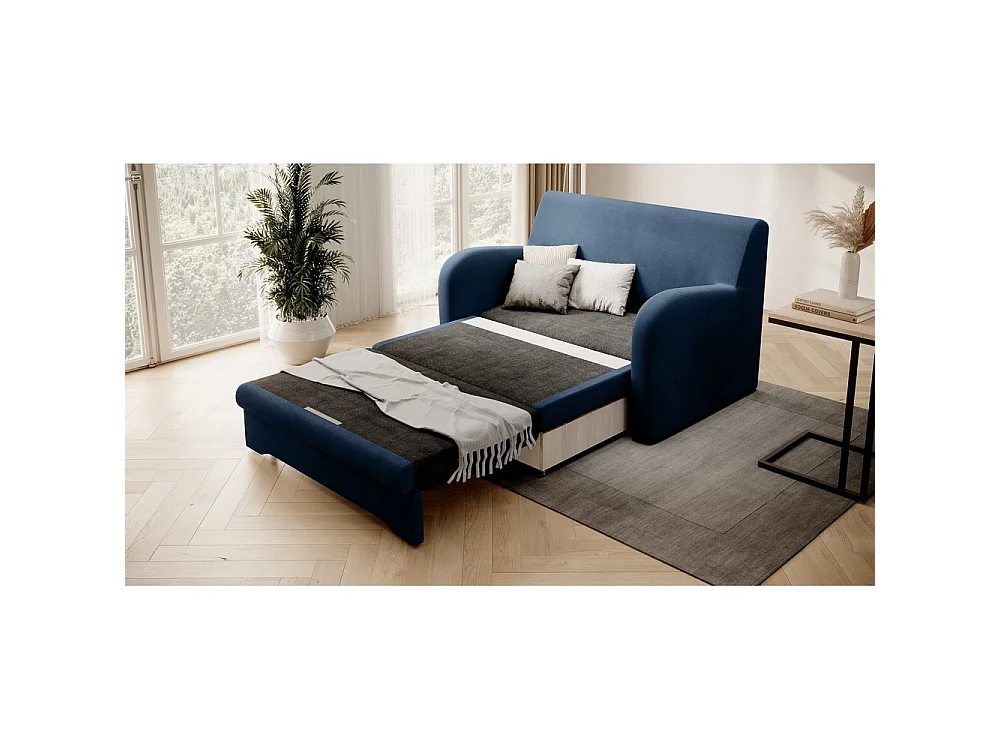 Donkerblauwe fluwelen slaapbank met opbergruimte en comfort, ARIEL