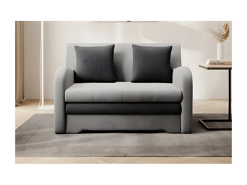 Joli canapé convertible avec rangement en velours gris clair / gris foncé, ARIEL