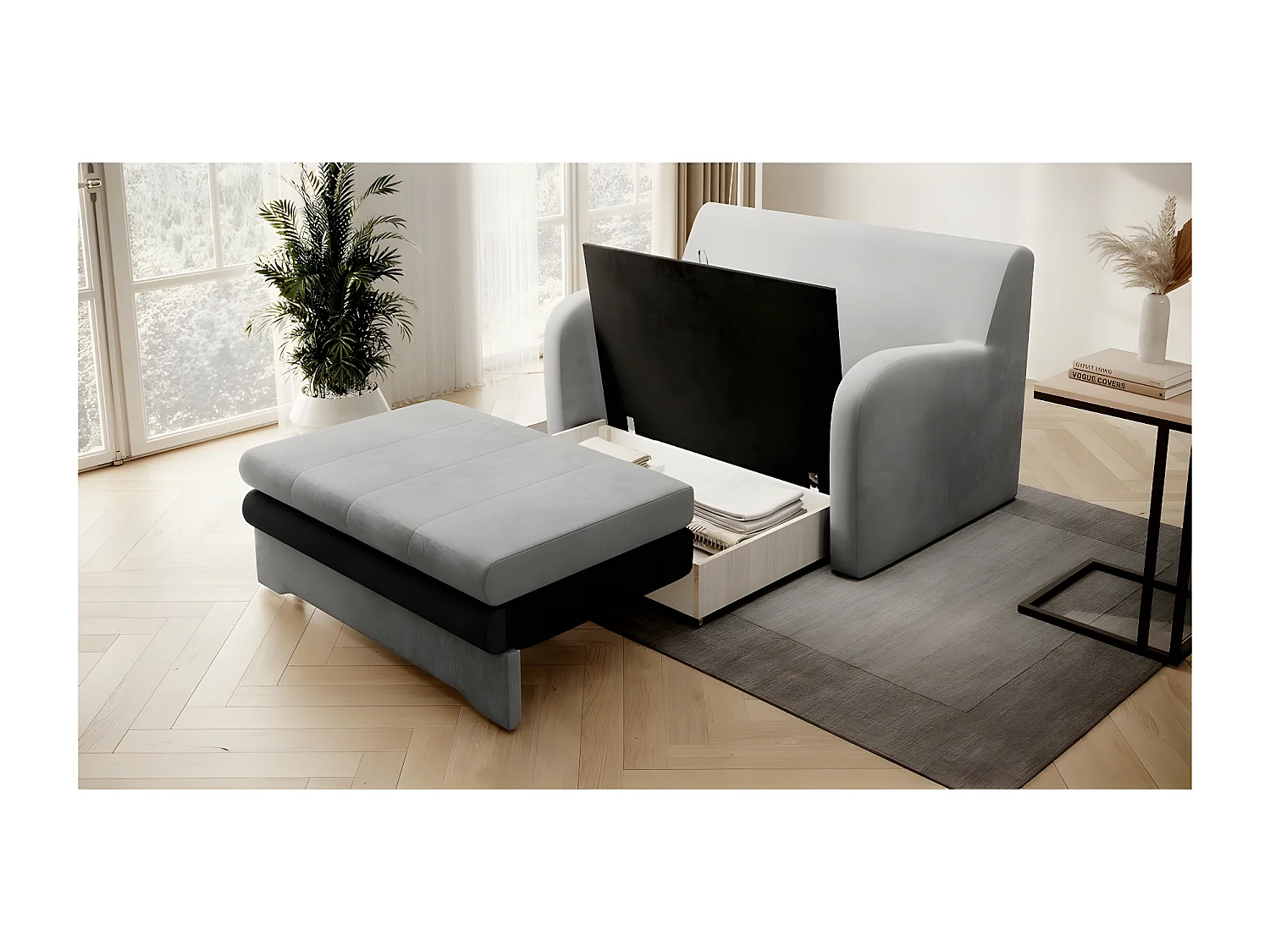 Fluweel omvormbaar bed met opbergruimte, ARIEL