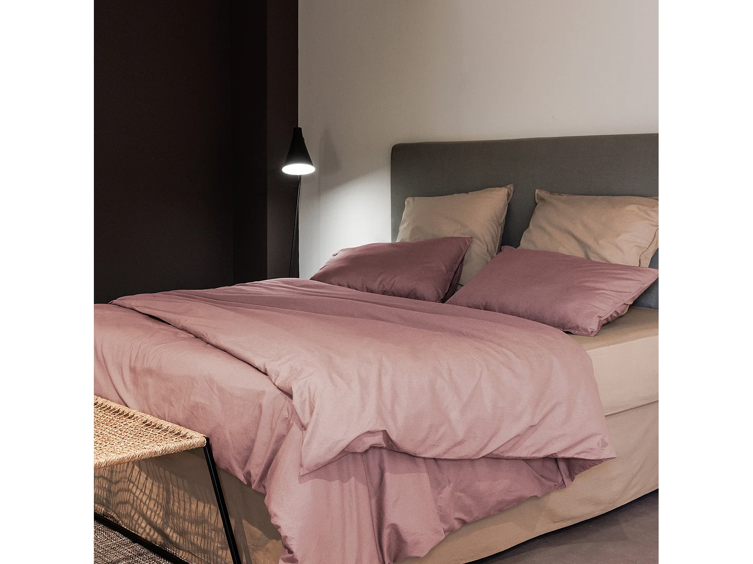 Housse de couette PALACE pur coton lavé 140x200 cm uni rose