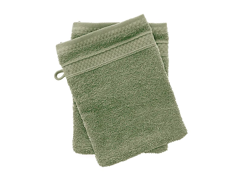 Lot de 2 gants de toilette coton 550 g/m2 NAÏA vert Olive