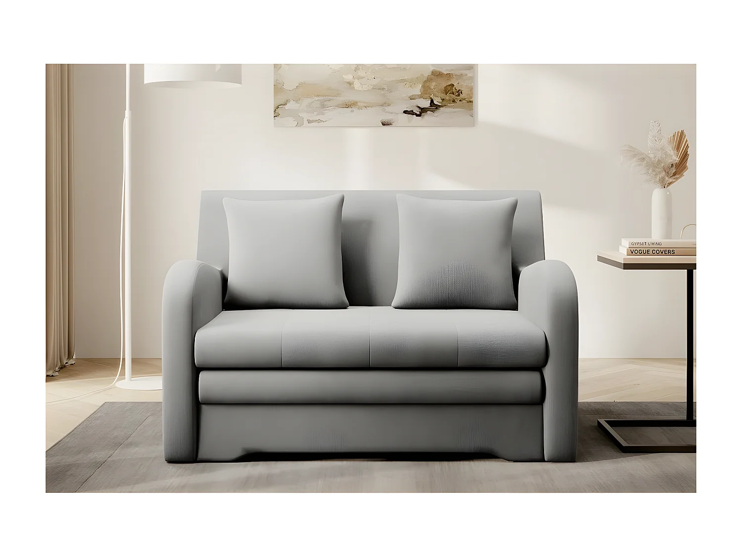 Joli canapé convertible avec rangement en velours gris, ARIEL