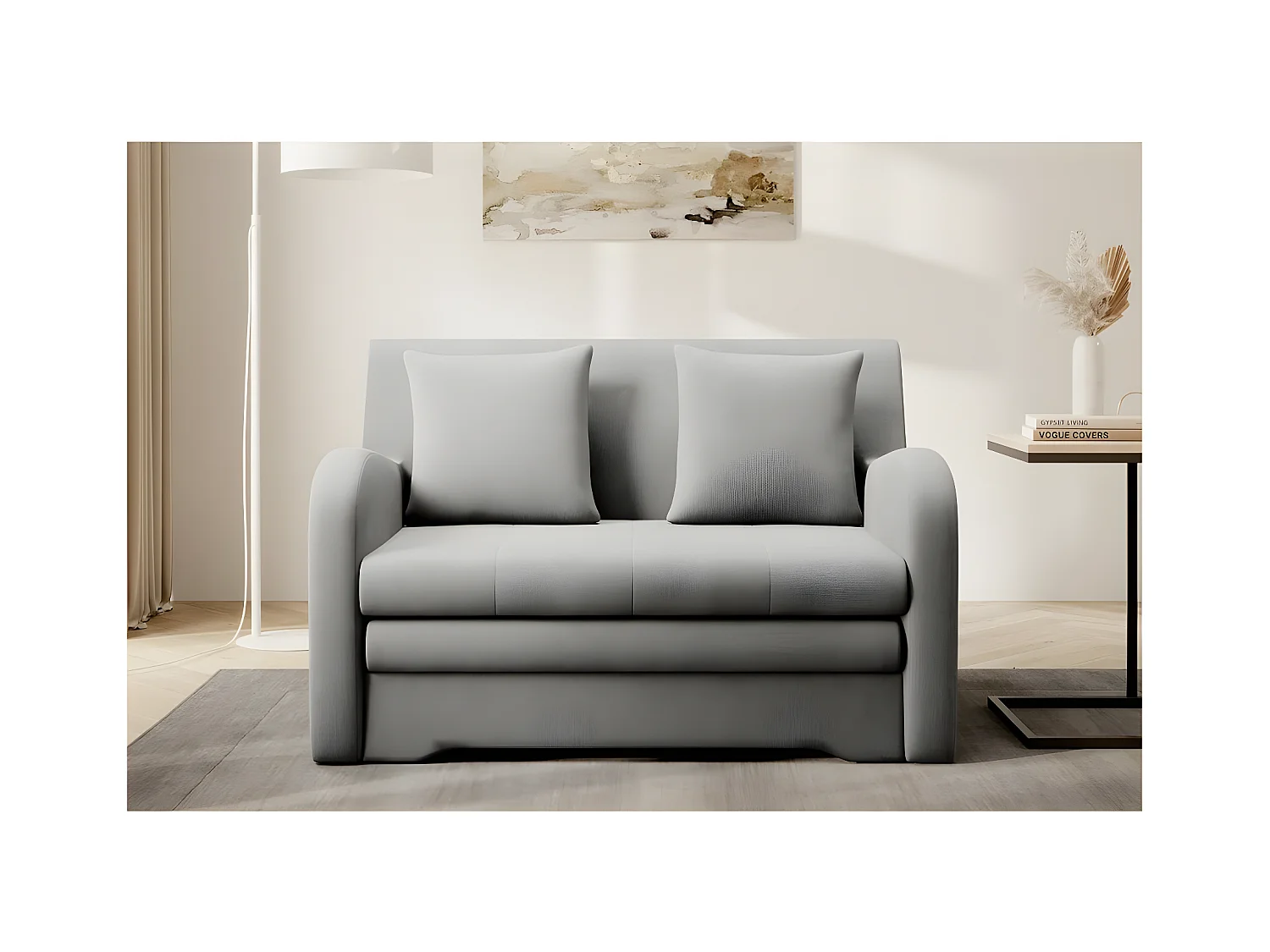 Joli canapé convertible avec rangement en velours gris, ARIEL