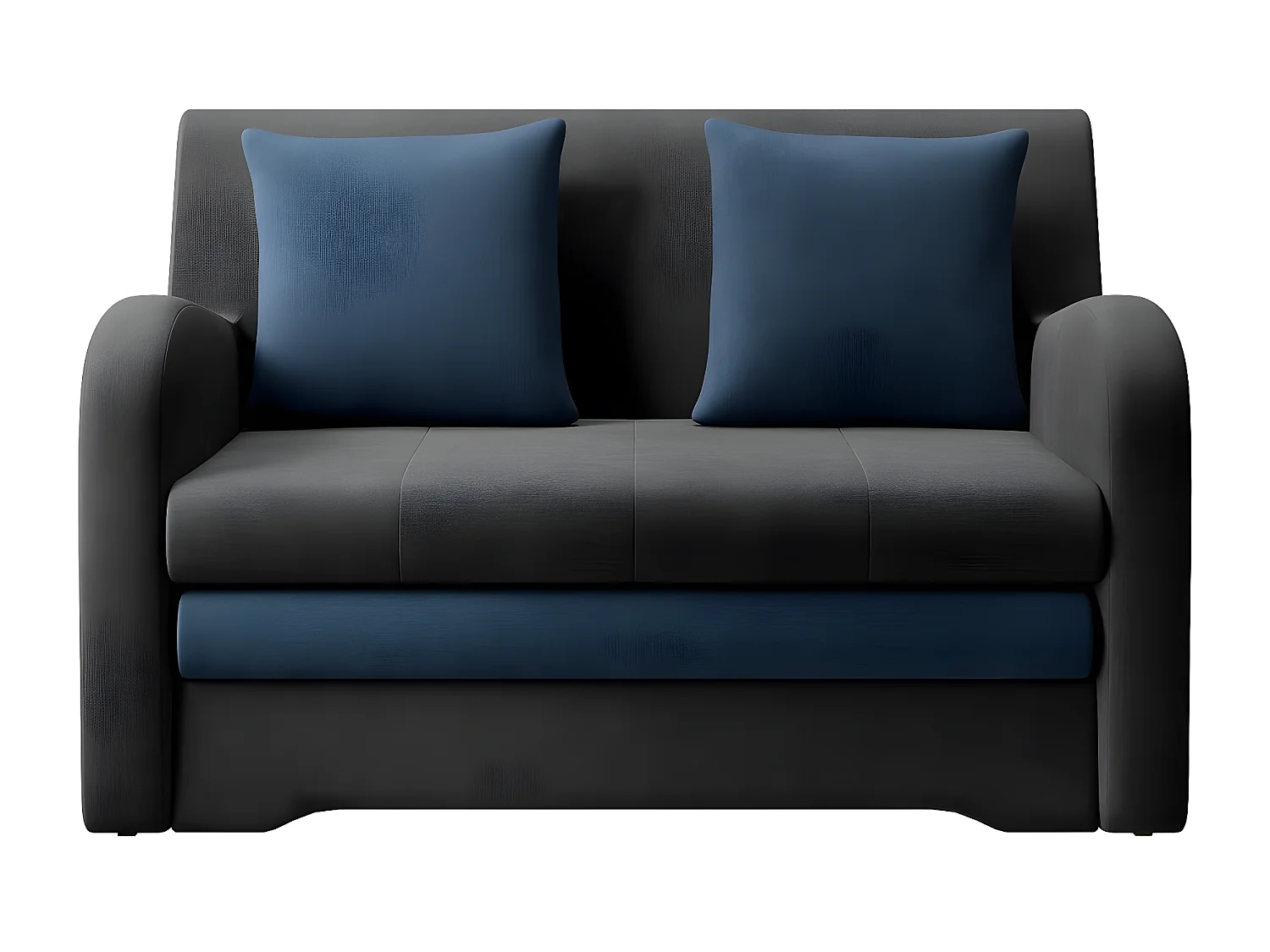 Joli canapé convertible avec rangement en velours gris antracite et bleu, ARIEL