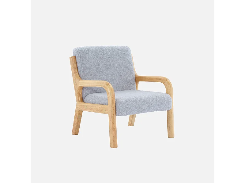 Fauteuil scandinave enfant en bois et tissu bouclette gris souris