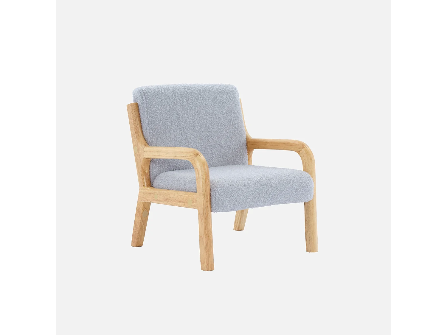 Fauteuil scandinave enfant en bois et tissu bouclette gris souris