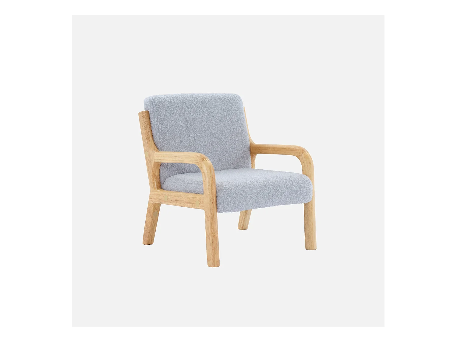 Fauteuil scandinave enfant en bois et tissu bouclette gris souris