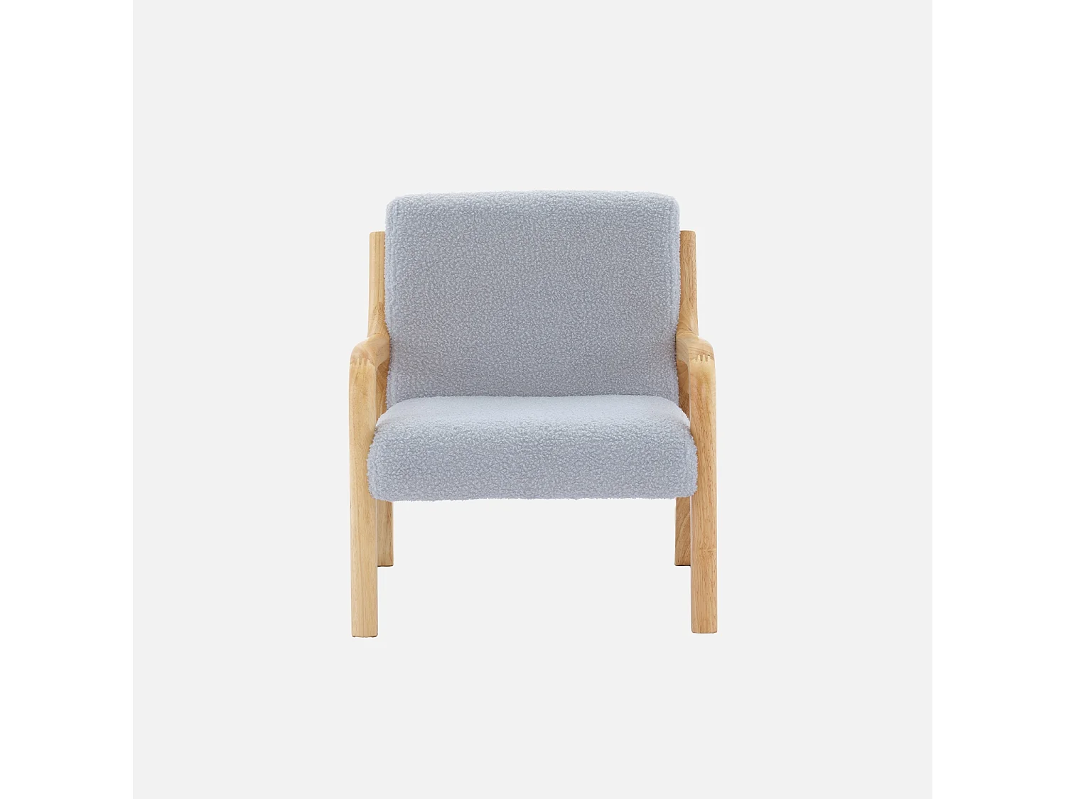 Poltrona scandinava per bambini in legno, tessuto bouclé, grigio topo