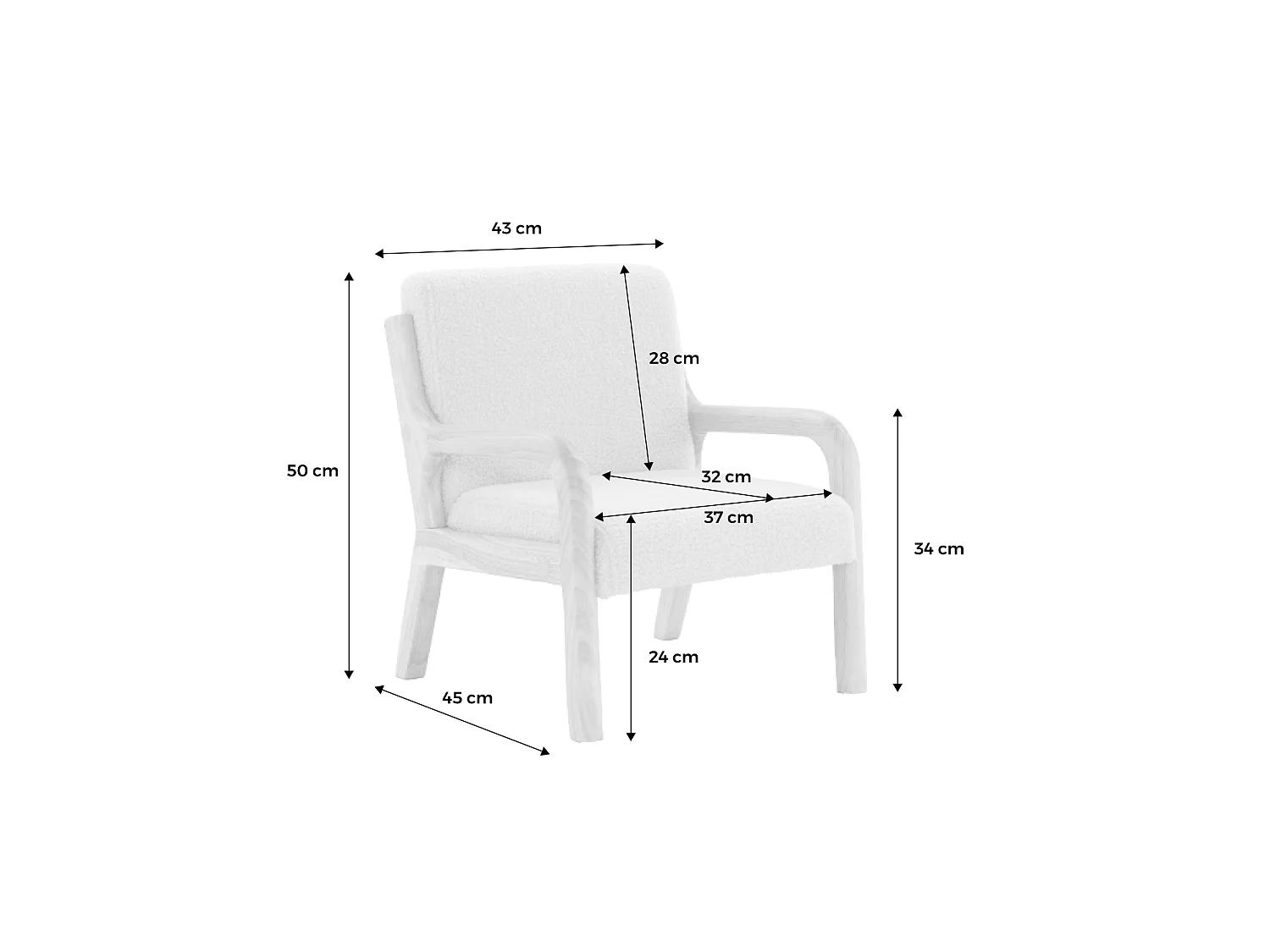 Fauteuil scandinave enfant en bois et tissu bouclette gris souris