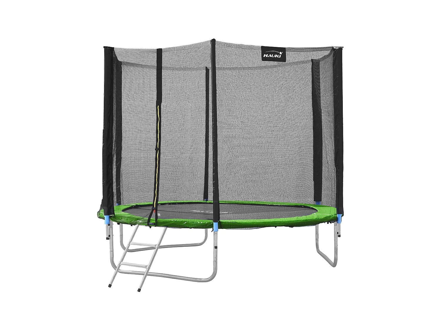 Hauki Trampoline d'Extérieur, Ø 244 cm, Vert, Certifié GS, Trampoline de Jardin Rond pour Enfants, jusqu'à 150 kg, Kit complet avec Filet de Sécurité, Échelle, Couverture de Bord, Barres Rembourrées