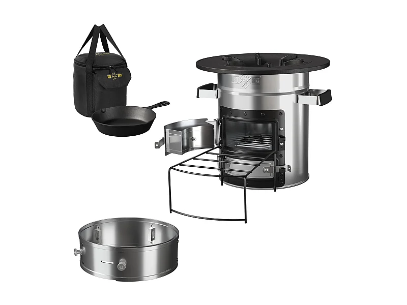 Four à fusée BBQ avec poêle grill en acier inoxydable argent + sac de transport