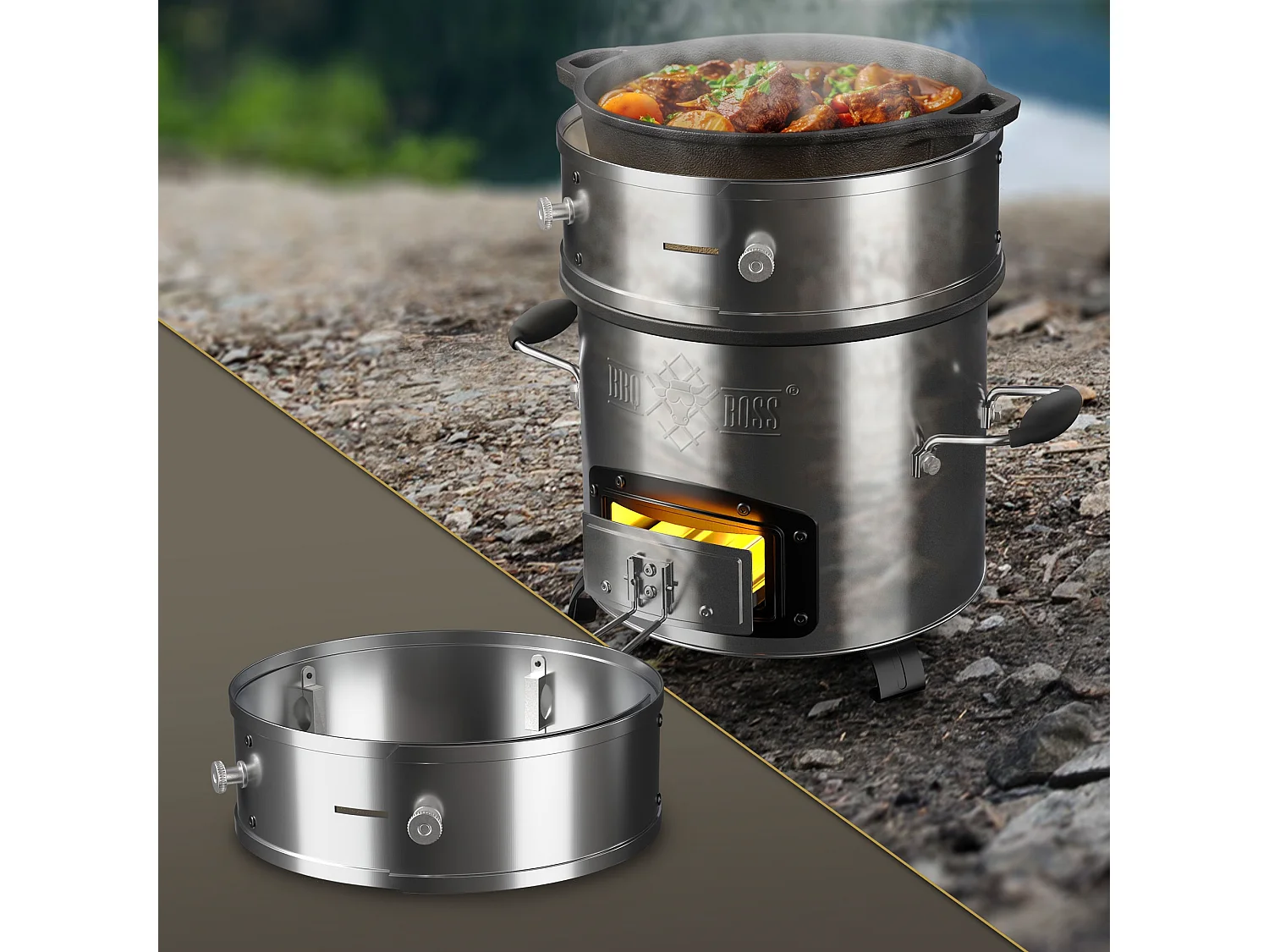 Anello di alimentazione per BBQ Rocket Stove Anello di fuoco in acciaio inox Ø 2