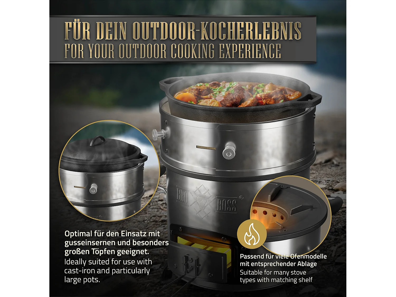 Anello di alimentazione per BBQ Rocket Stove Anello di fuoco in acciaio inox Ø 2