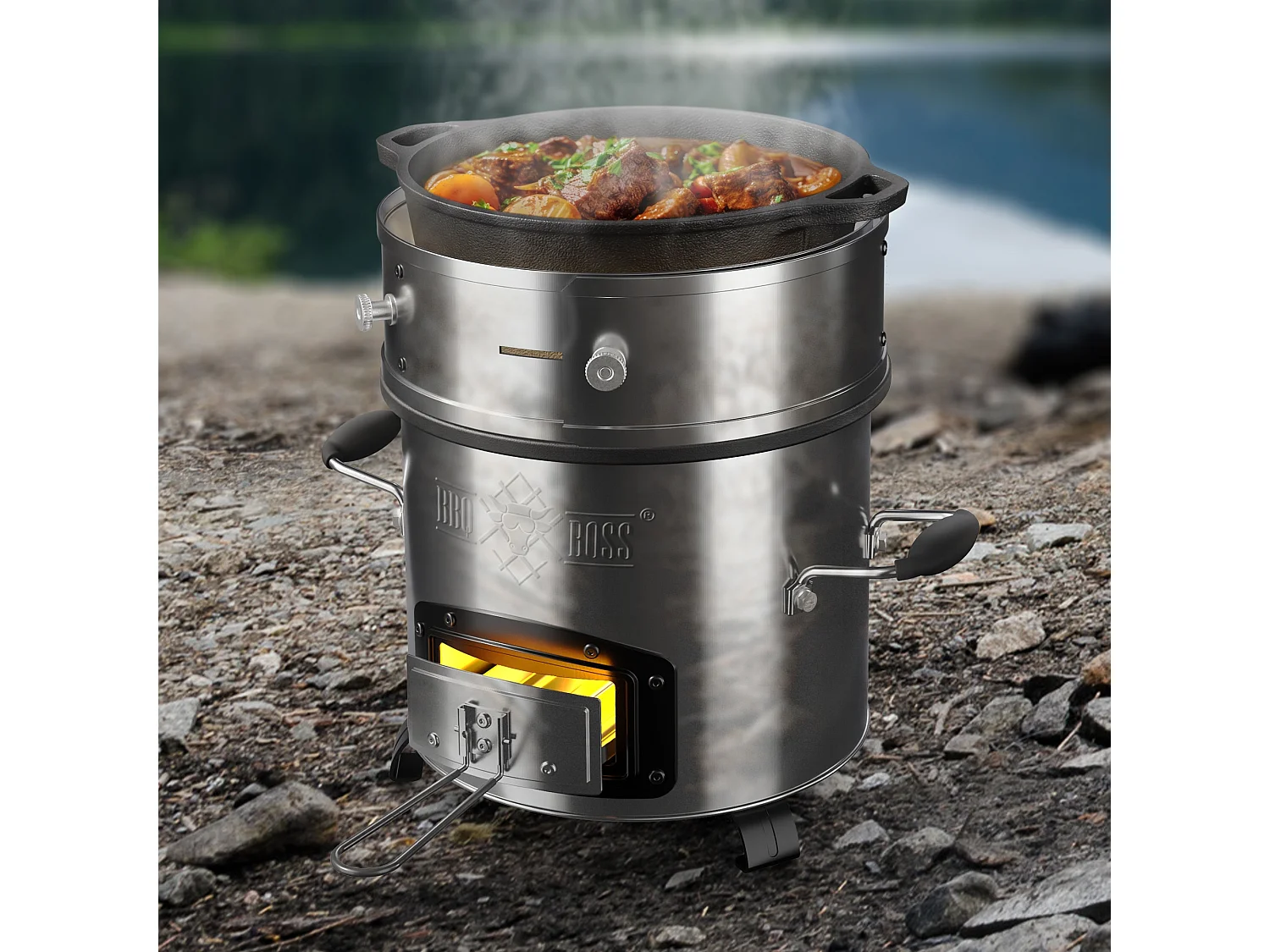Anello di alimentazione per BBQ Rocket Stove Anello di fuoco in acciaio inox Ø 2
