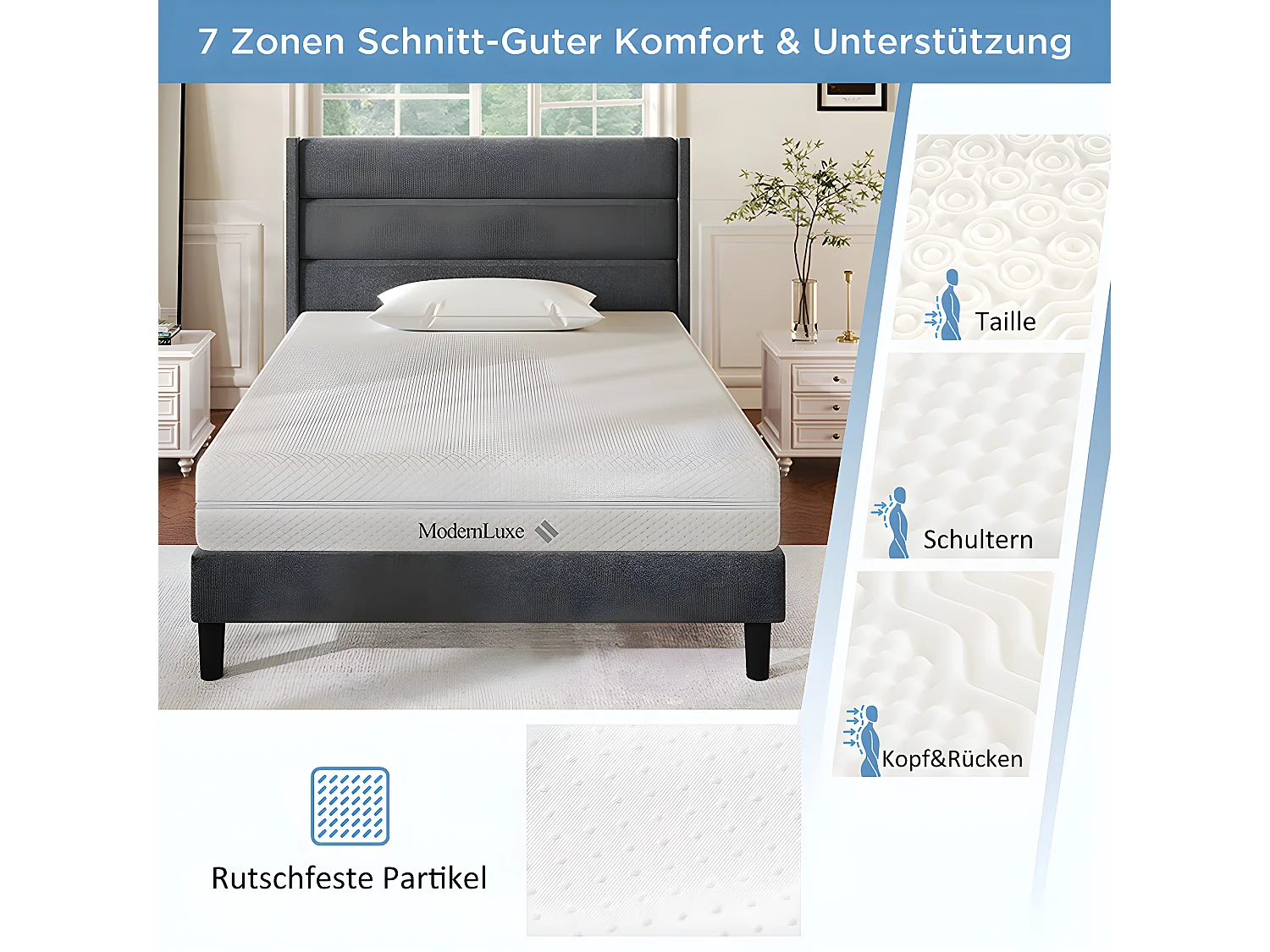 Matelas en mousse froide confort 7 zones épaisseur 20cm H3 H2 matelas 160x200 cm Avec fermeture éclair sur tout le pourtour