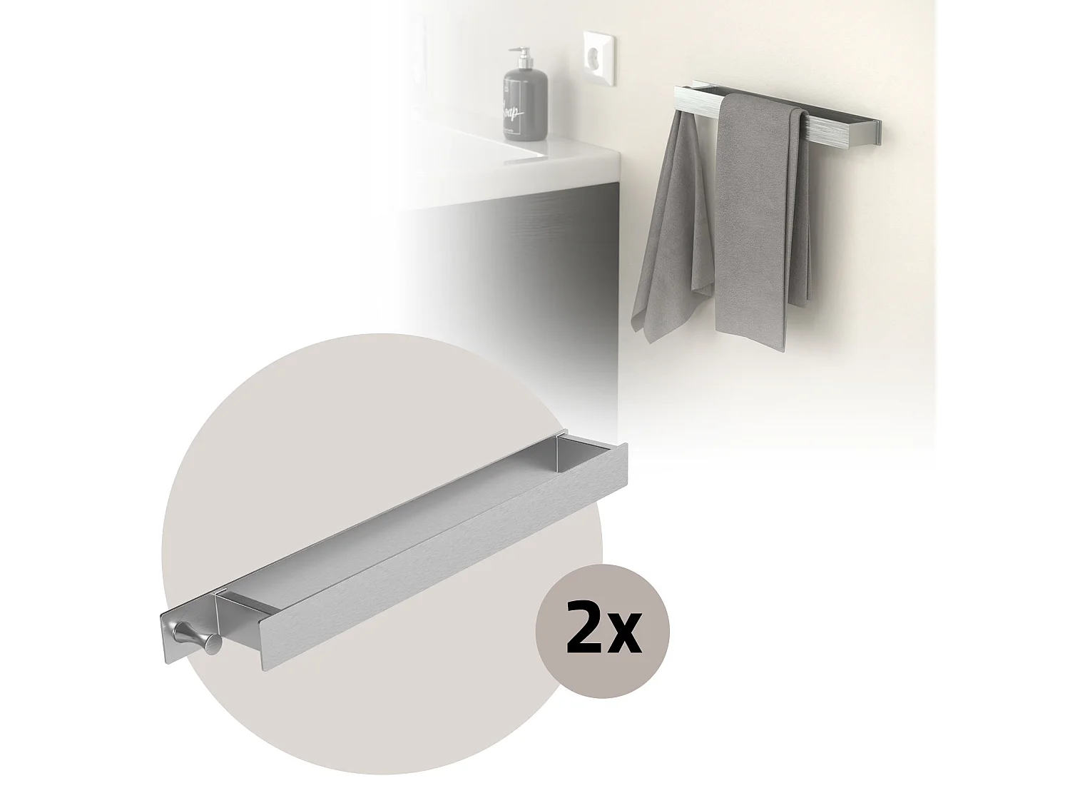 Lote de 2x Toalleros de Acero Inoxidable Plateado - Instalación Sin Taladrar - Diseño Moderno - Fácil de Instalar