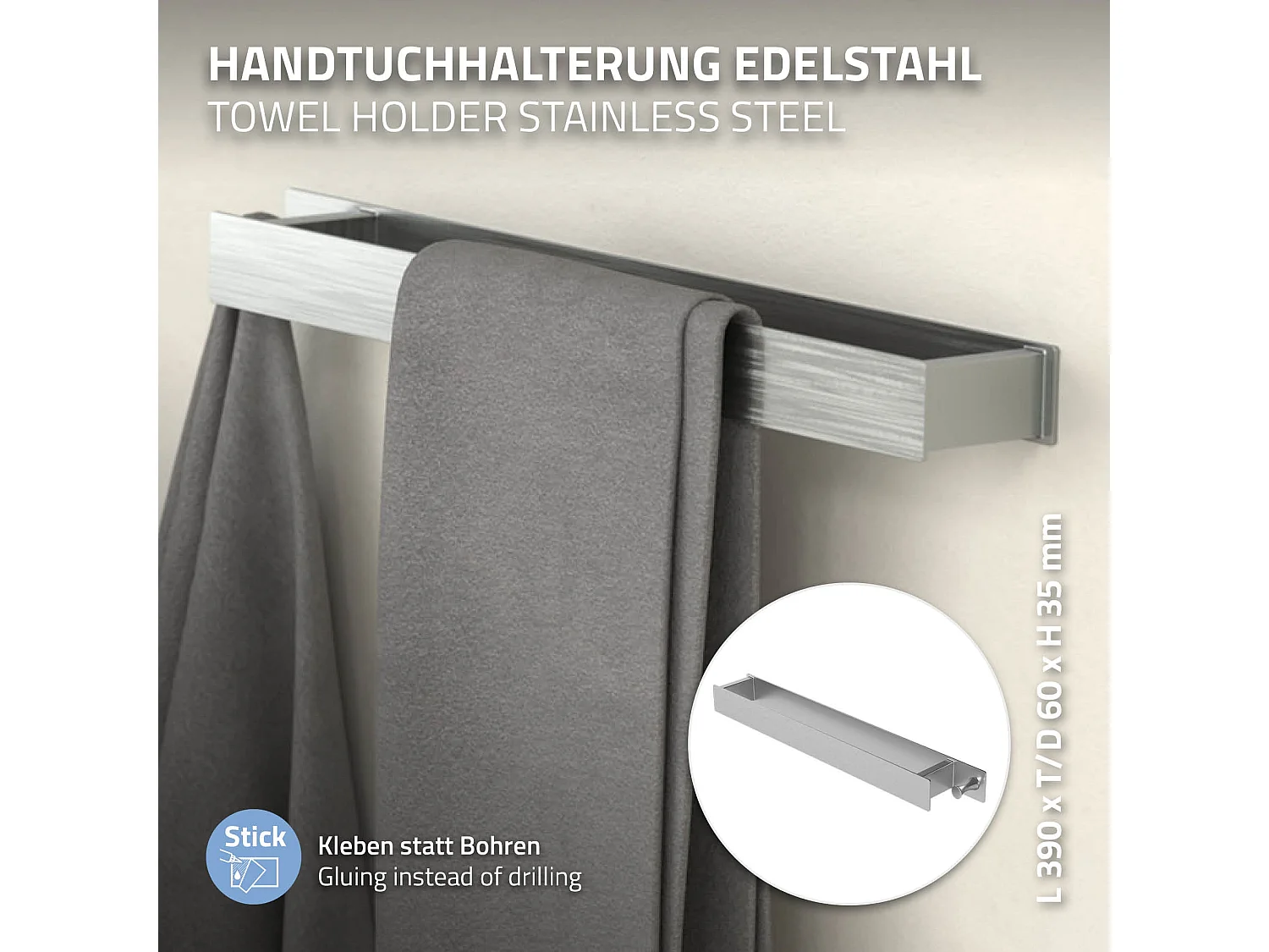 Lote de 2x Toalleros de Acero Inoxidable Plateado - Instalación Sin Taladrar - Diseño Moderno - Fácil de Instalar