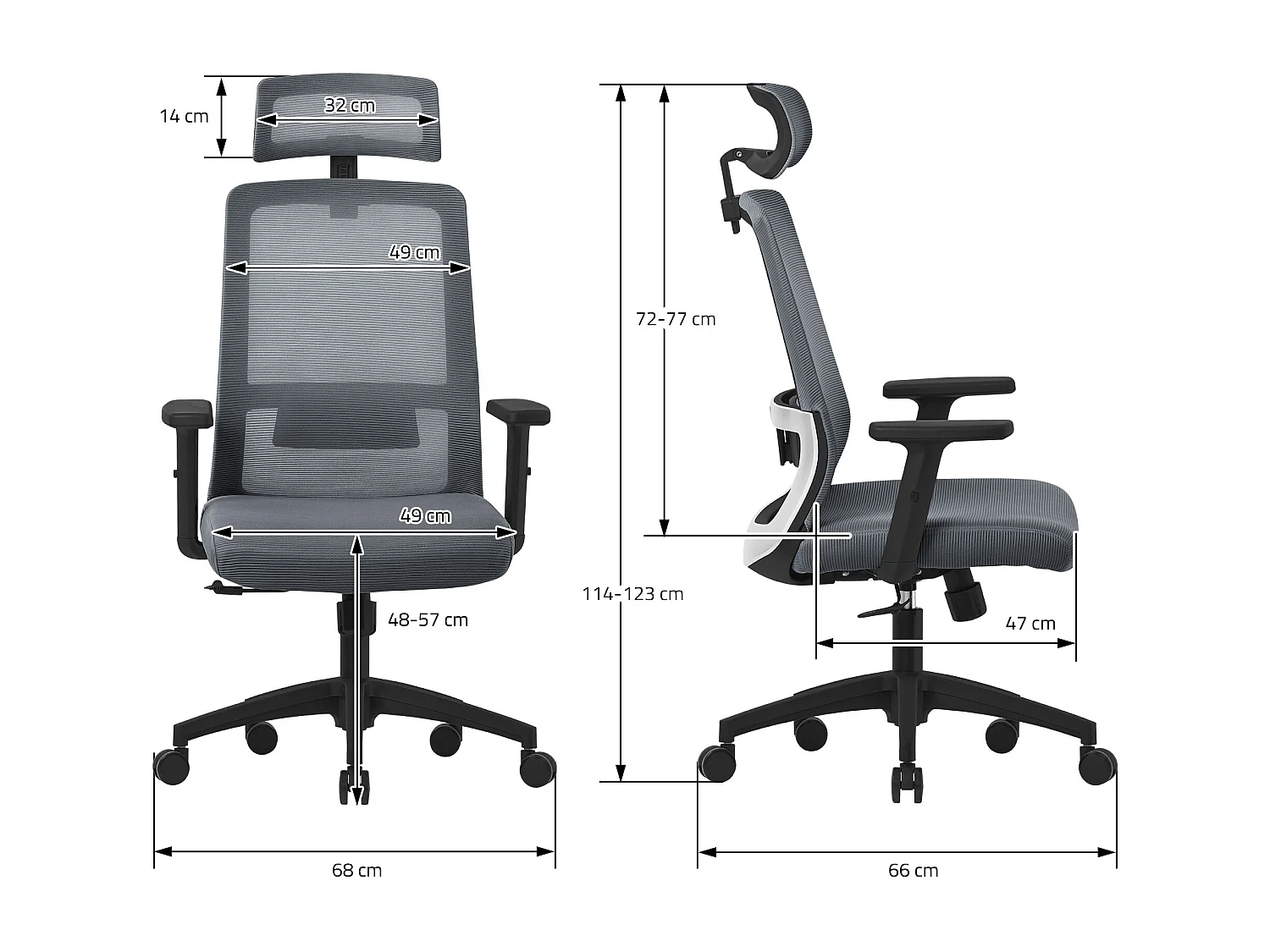 ML-Design Silla de oficina gris asiento ergonómico de rejilla acolchado sillón giratorio 360° con ruedas, reposacabezas y función balancín