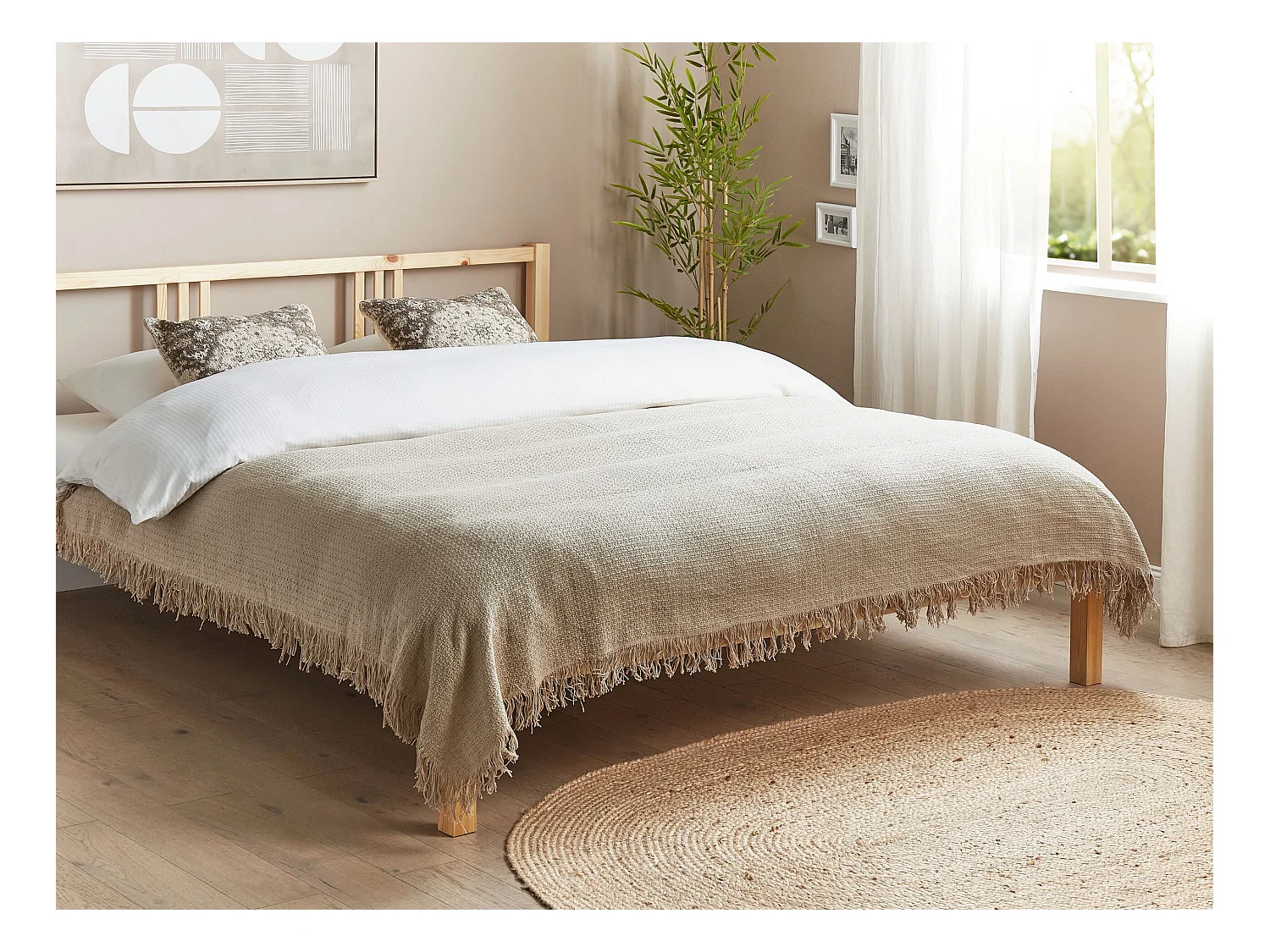 Narzuta na łóżko YERBENT Bawełna 150 x 200 cm Beżowoszary