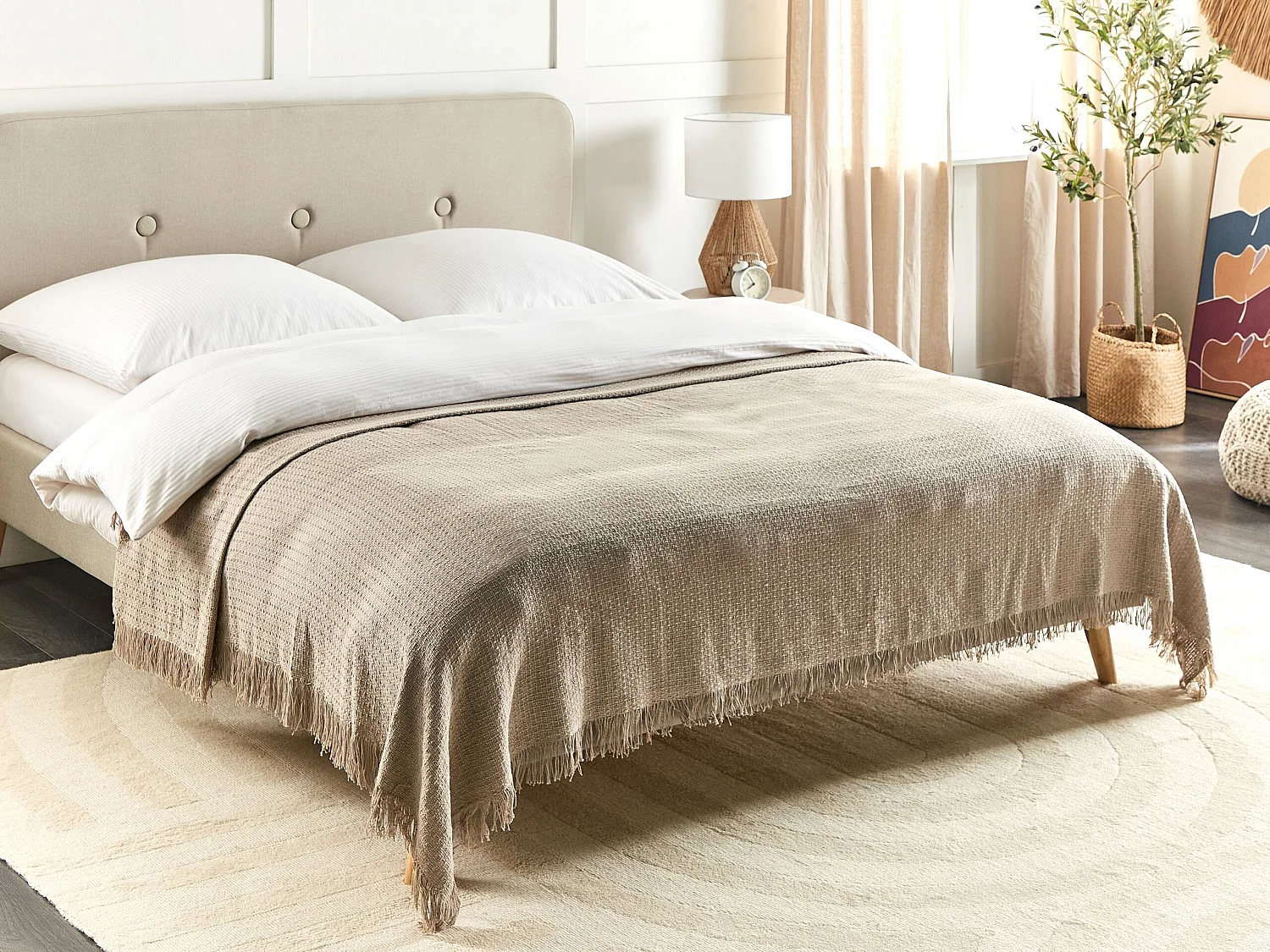 Bedspread YERBENT Cotton 200 x 220 cm Taupe