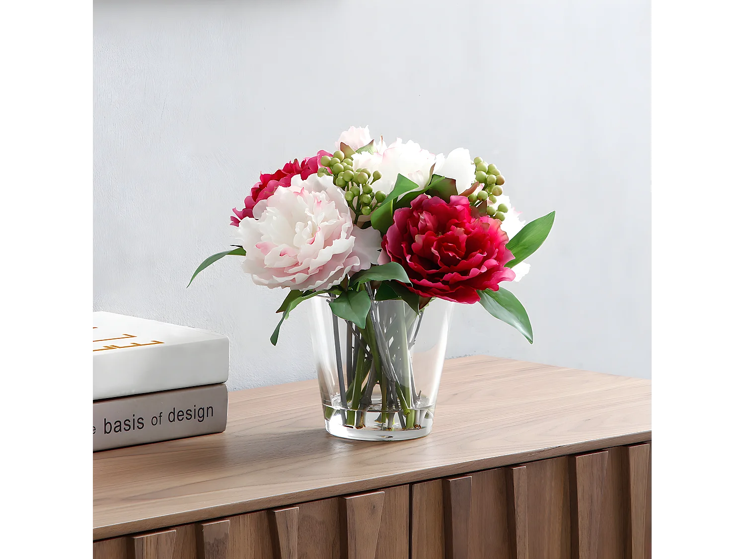 Composition de Pivoines et Baies - Rose / 26 cm