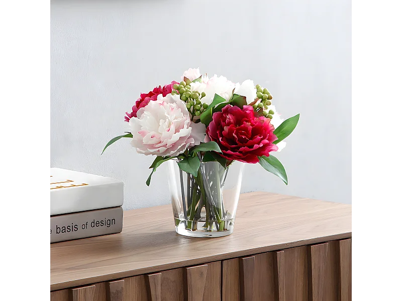 Composition de Pivoines et Baies - Rose / 26 cm