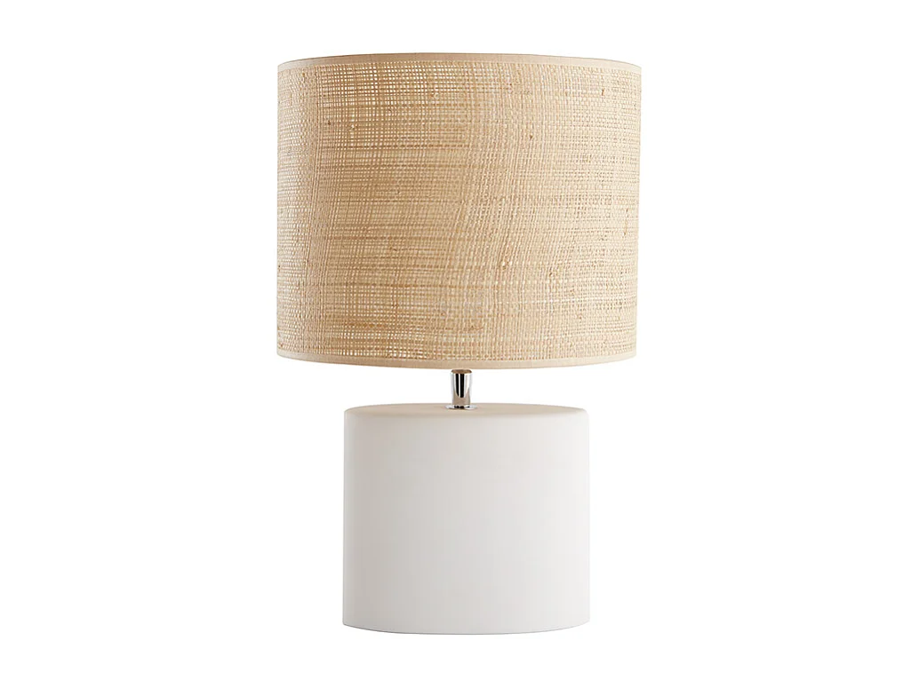 Lampe à poser en céramique blanc mat et abat-jour en raphia naturel H40 cm TIGA