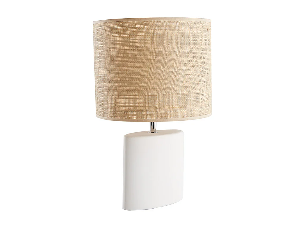 Lampe à poser en céramique blanc mat et abat-jour en raphia naturel H40 cm TIGA
