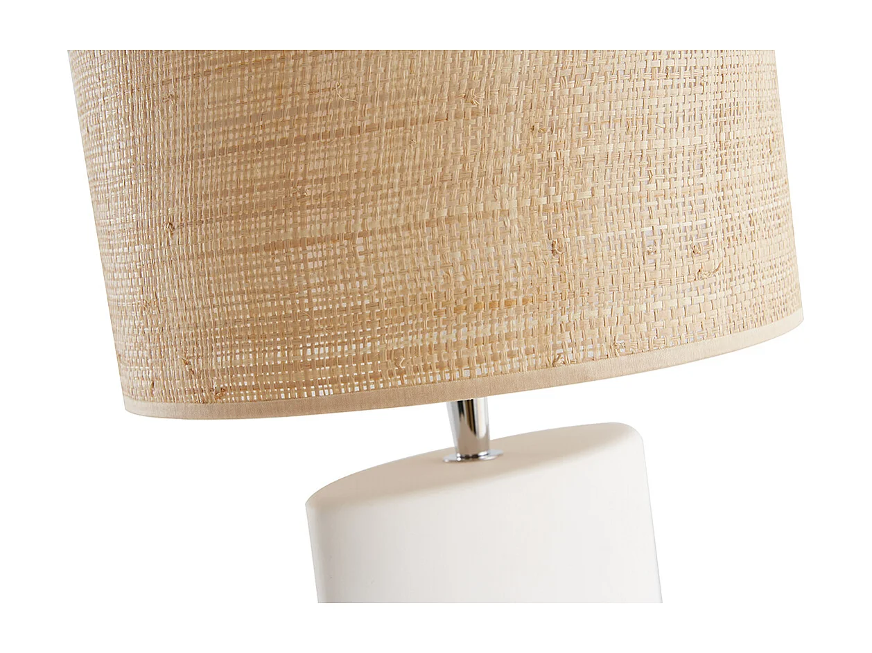 Lampe à poser en céramique blanc mat et abat-jour en raphia naturel H40 cm TIGA