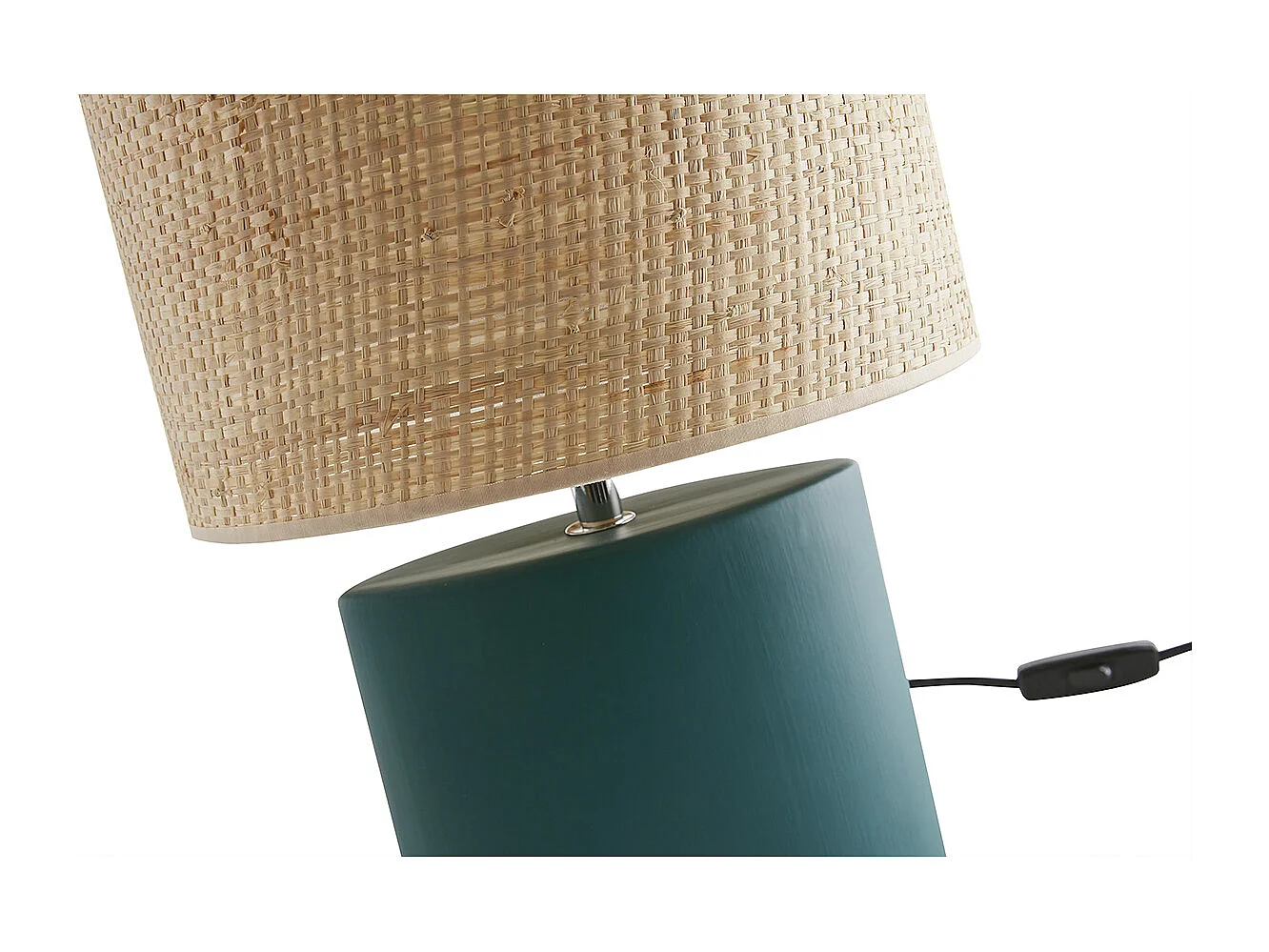 Lámpara de mesa de cerámica azul petróleo mate con pantalla de rafia natural 40 cm TIGA