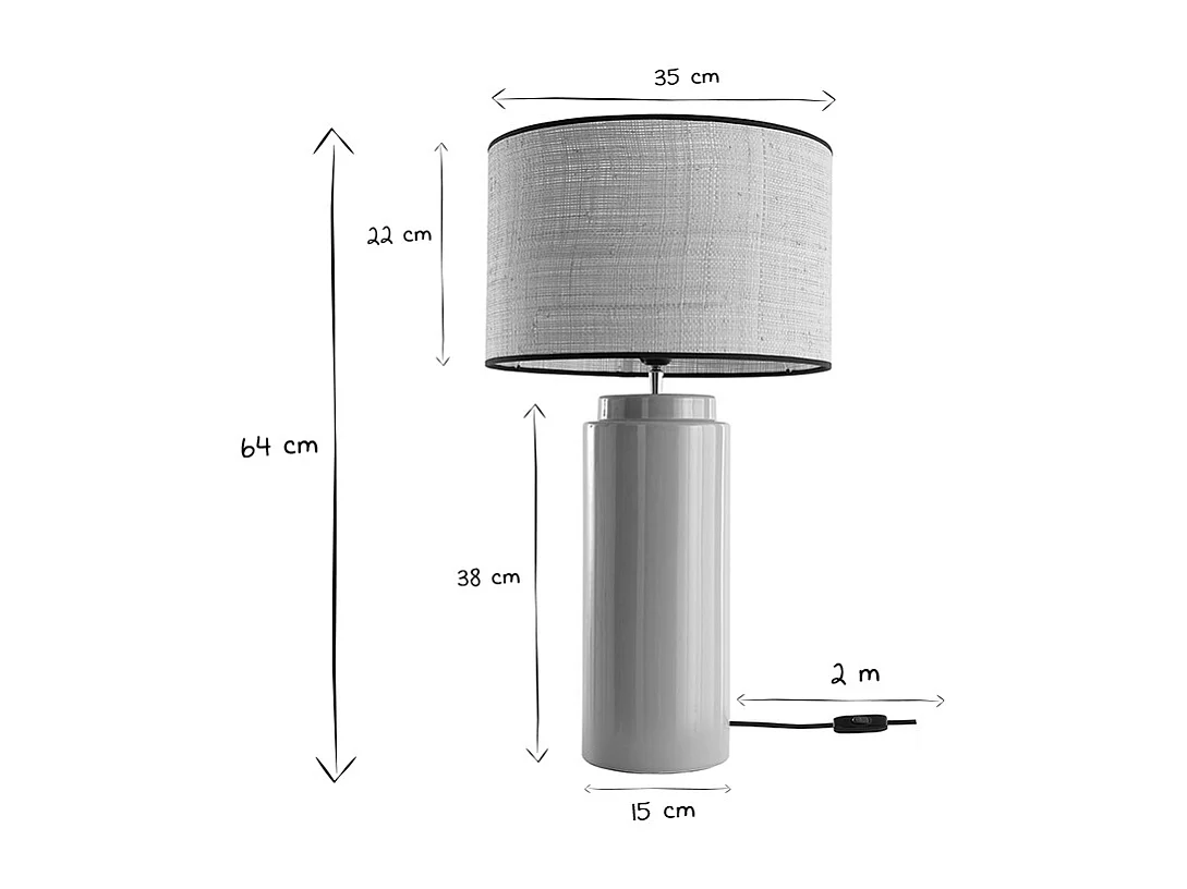Lámpara de mesa de cerámica esmaltada color topo con pantalla de rafia MAJES