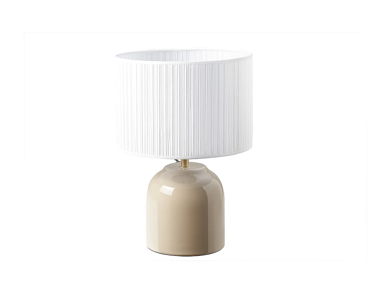 Lampe à poser taupe en céramique brillante et abat-jour en tissu plissé blanc H35 cm PIEGA
