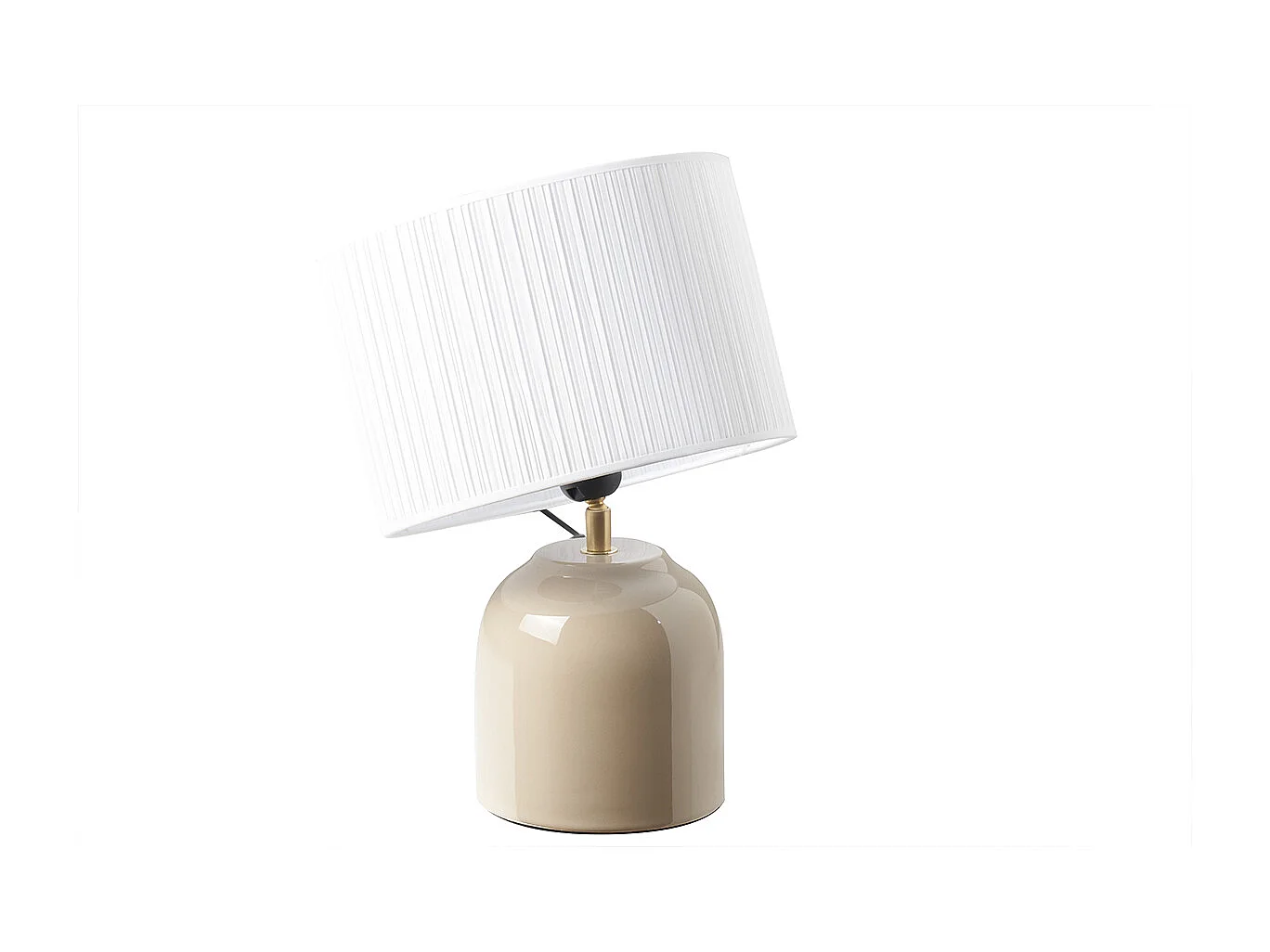 Lampe à poser taupe en céramique brillante et abat-jour en tissu plissé blanc H35 cm PIEGA