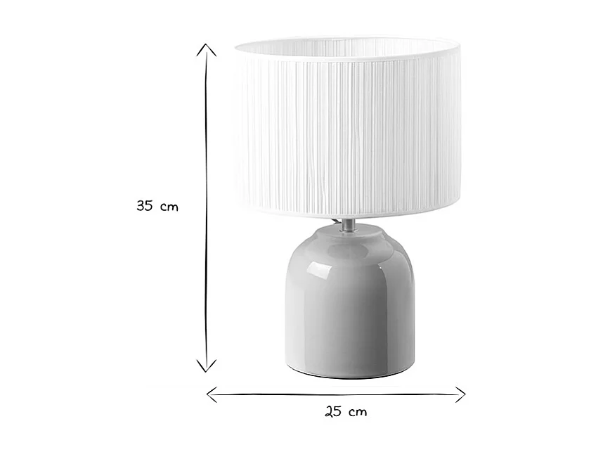 Lampe à poser taupe en céramique brillante et abat-jour en tissu plissé blanc H35 cm PIEGA