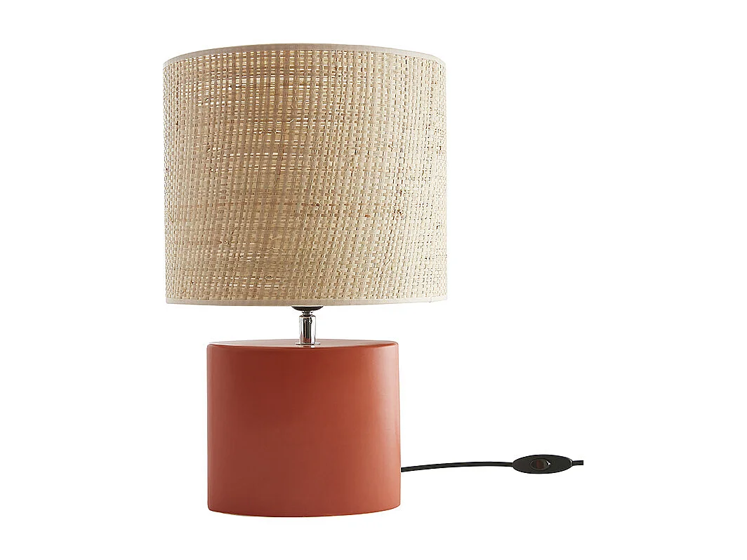 Lámpara de mesa de cerámica terracota mate con pantalla de rafia natural 40 cm TIGA