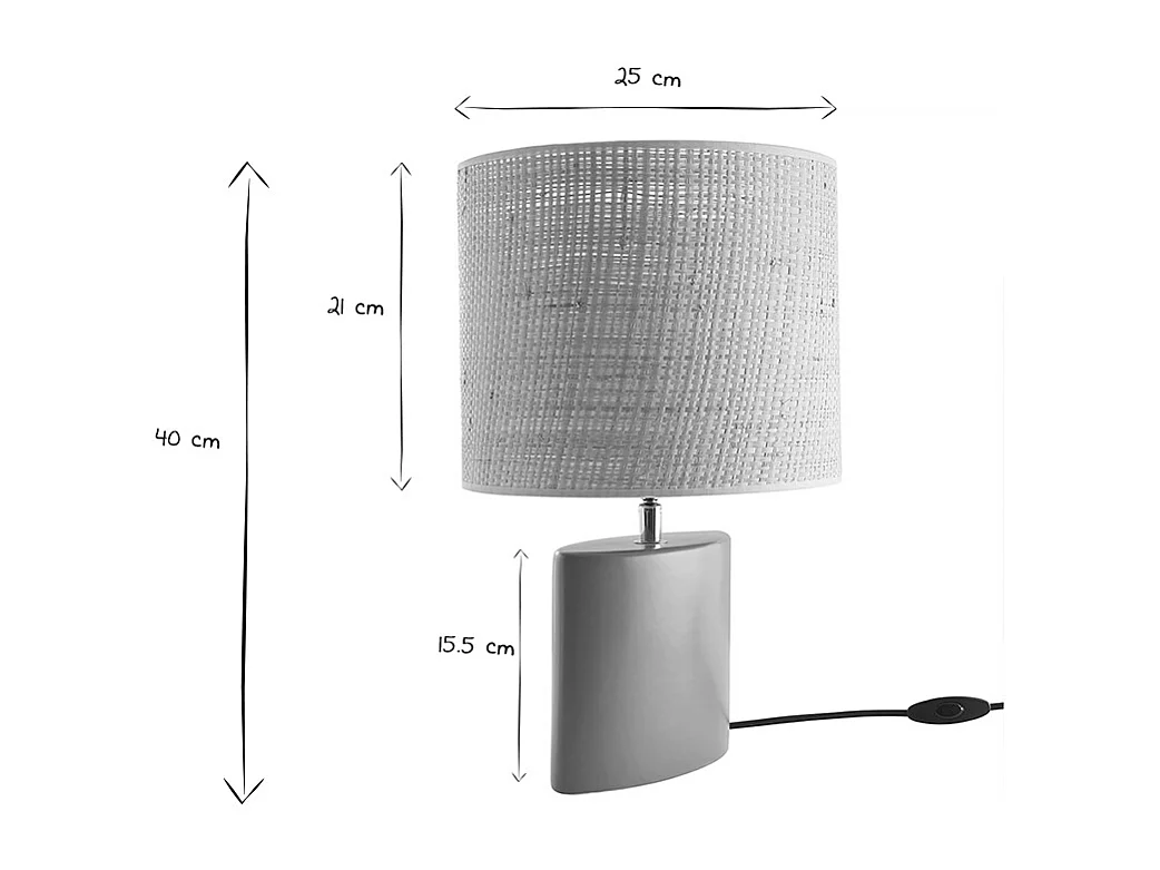 Lámpara de mesa de cerámica terracota mate con pantalla de rafia natural 40 cm TIGA