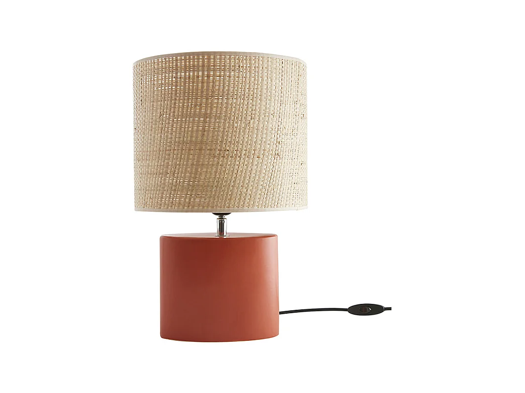 Lampe à poser en céramique terracotta mat et abat-jour en raphia naturel H40 cm TIGA