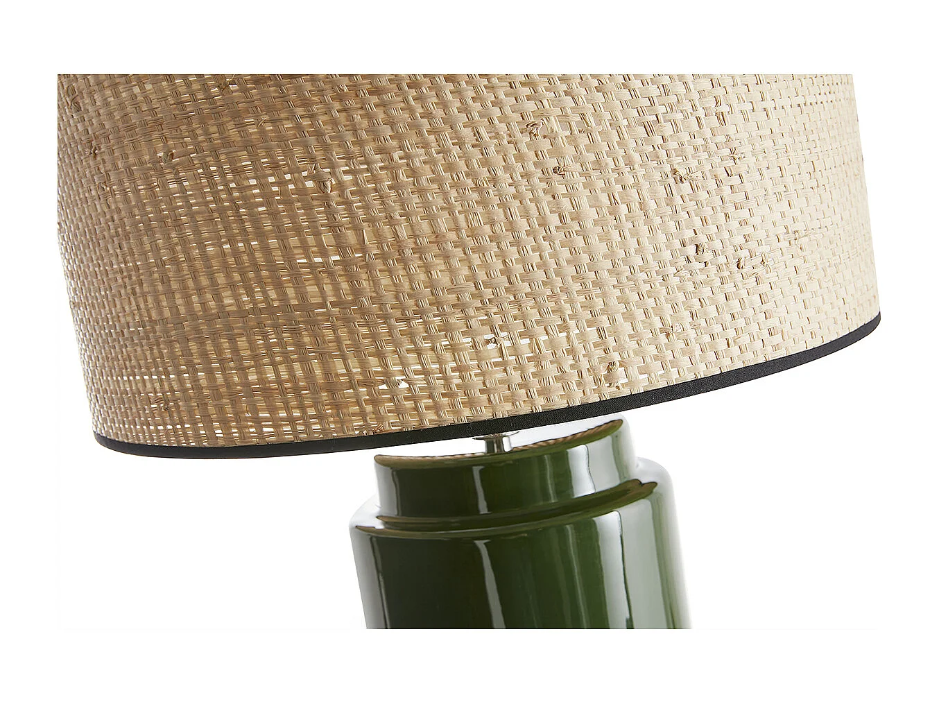 Lampe à poser en céramique émaillée verte et abat-jour en raphia naturel H64 cm MAJES