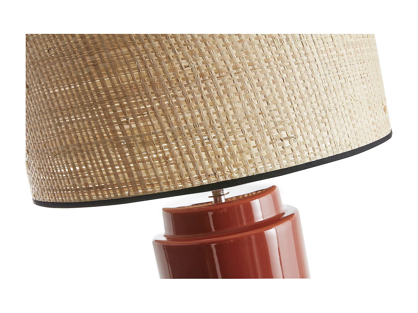 Lampe à poser en céramique émaillée terracotta et abat-jour en raphia naturel H64 cm MAJES