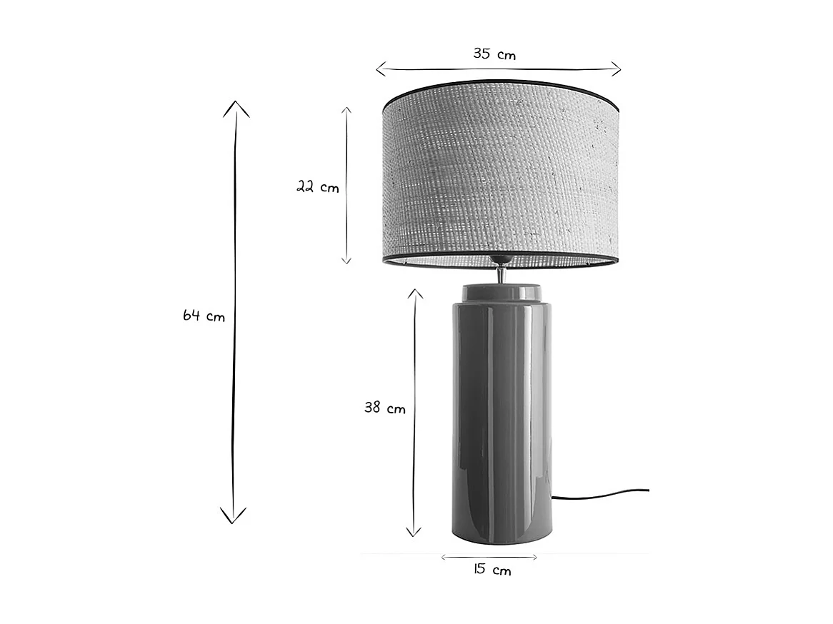 Lampe à poser en céramique émaillée terracotta et abat-jour en raphia naturel H64 cm MAJES