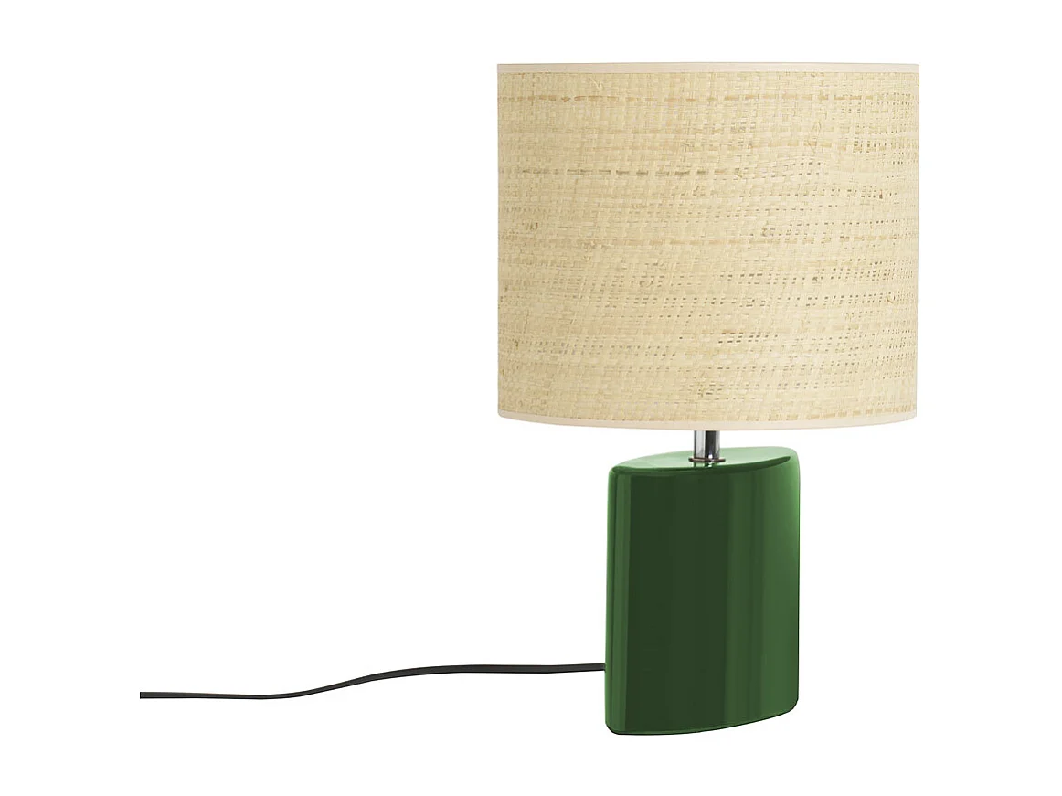 Lampe à poser en céramique vert foncé et abat-jour en raphia naturel H40 cm TIGA
