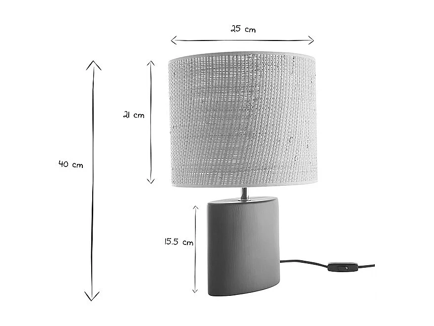 Lampe à poser en céramique vert foncé et abat-jour en raphia naturel H40 cm TIGA